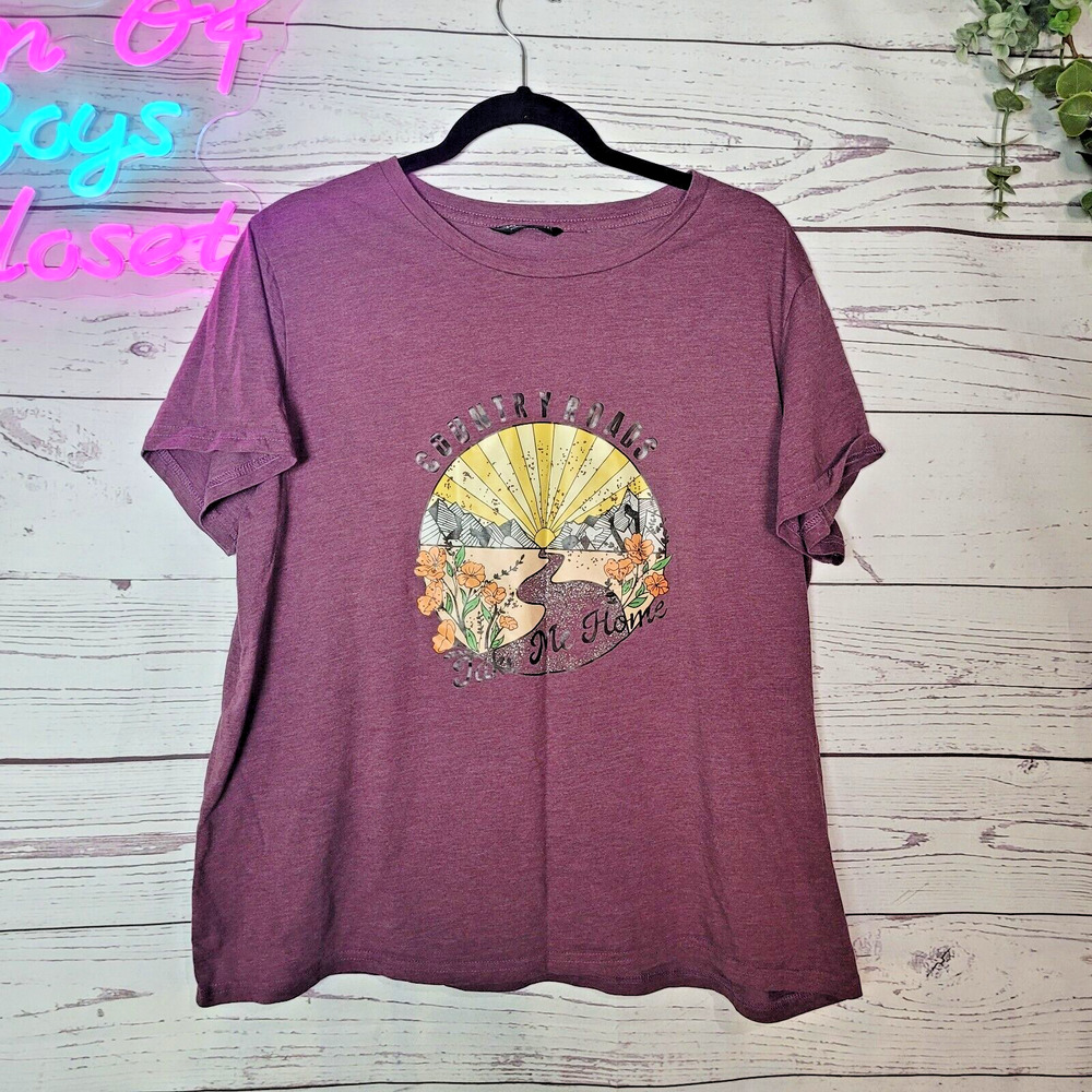 SHEIN Curve Purple Country Home Take Me Home Graphic T-Shirt Womans‎ Size 2XL